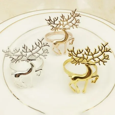 Yesbay 6Pcs Xmas Deer Napkin Rings Holders Hotel Wedding Party Table Bouquet Decor Napkin Ring-Rose Gold