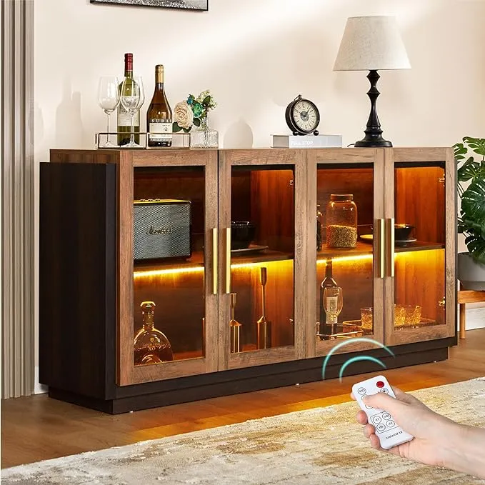 LUXOAK Modern Wood Glass Buffet Cabinet with Storage