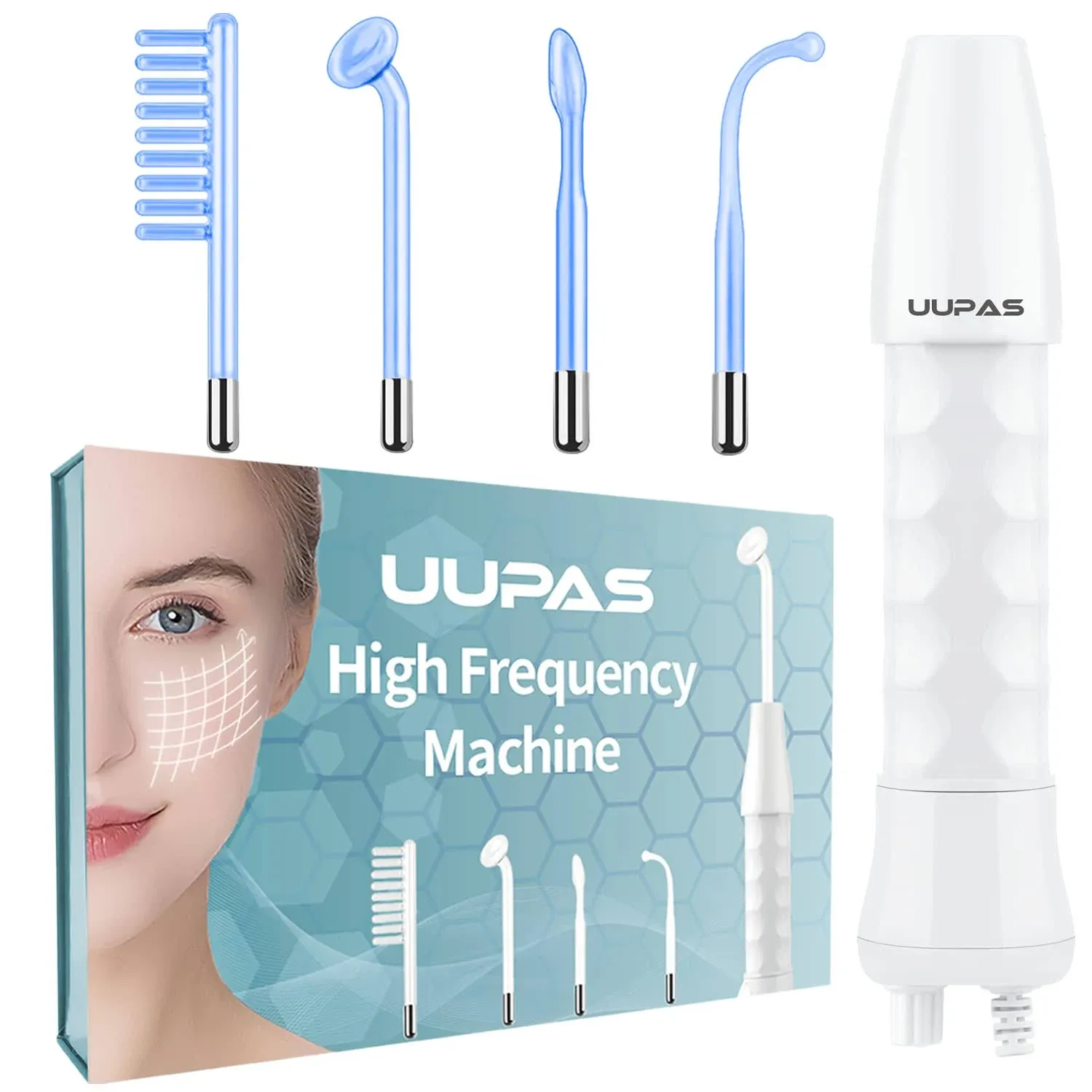 High Frequency Facial Wand - UUPAS Portable Handheld 4 in 1 Blue High Frequency ...