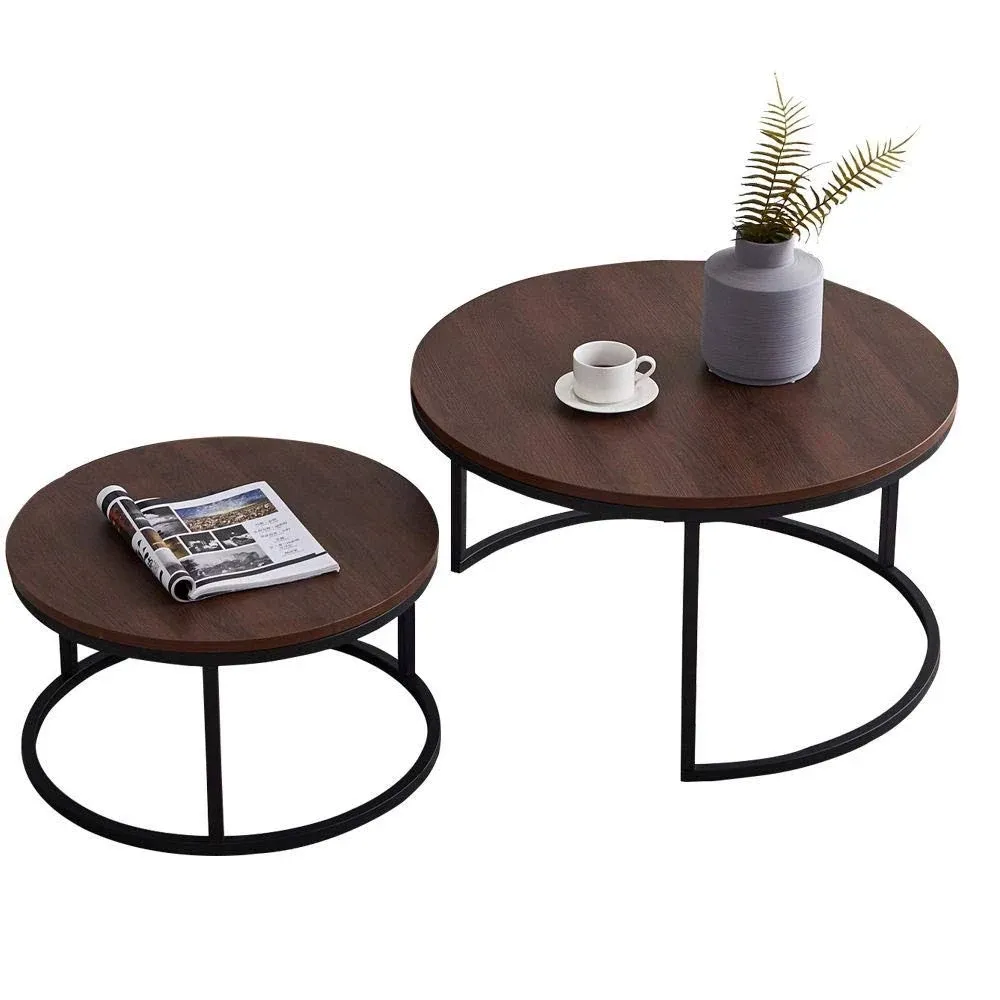 Hommoo Round 31.5" Nesting Coffee Table Set of 2 Modern Accent Coffee Table with ...