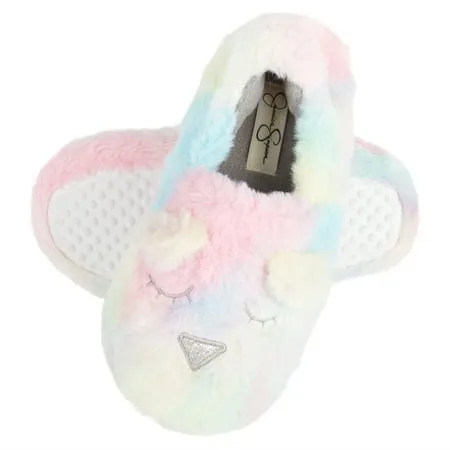 Jessica Simpson Girls Plush Fluffy Slip-On House Slippers with Memory Foam (Tie ...