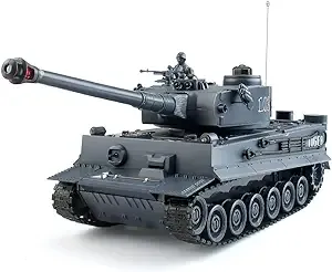 Rc Tanks,1:28 WW2 German Tiger Army Tank Toys for Boys,9 Channels Remote Control Vehicles with Sound and Light,RC Military Toys for Kids Boys Girls(Gray)