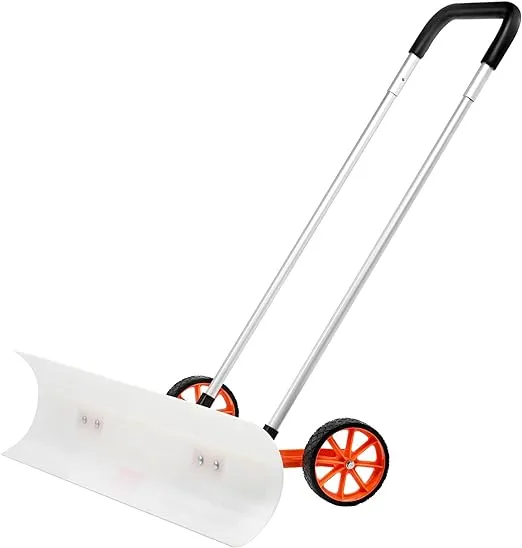 VEVOR Snow Pusher Shovel with Wheels for Driveway, 37 inch Bi-Directional Heavy Duty Plastic Snow Pusher on Wheels, Wheeled Rolling Snow Shovels for Snow Removal