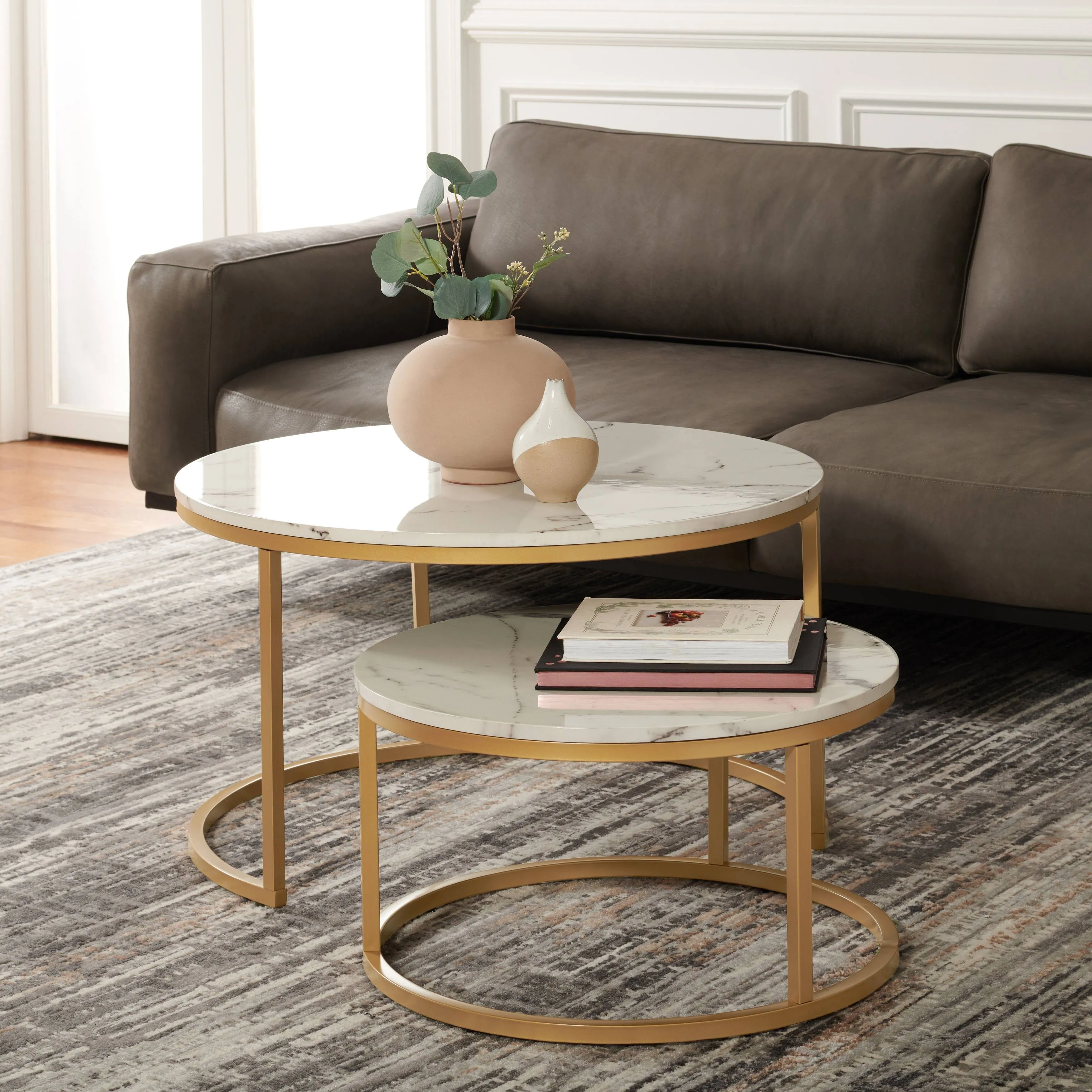 Safavieh Peppino 2 Round Nesting Coffee Table - White/Gold