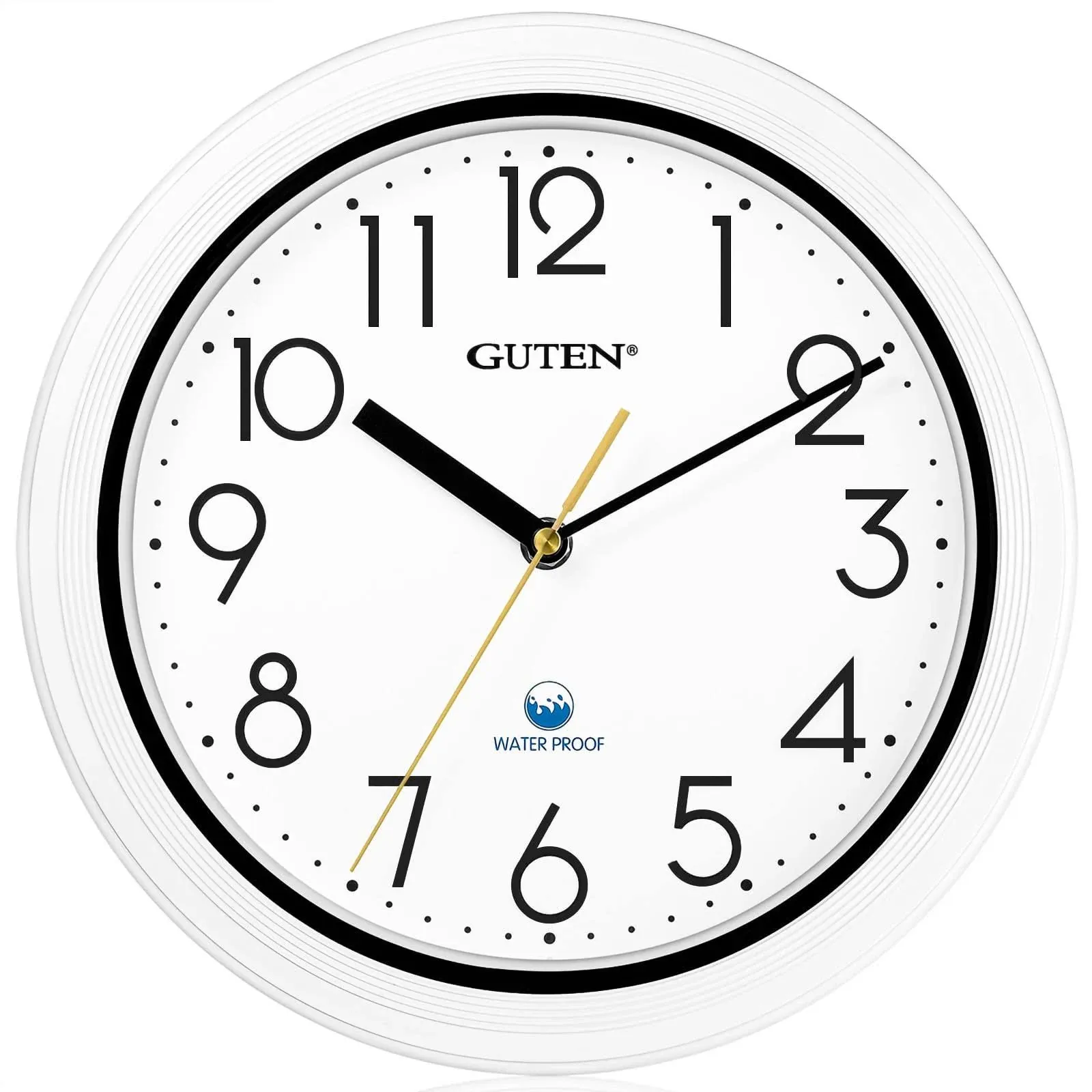 Guten 11 Inch Sealed Indoor Outdoor Silent Non-Ticking Waterproof Wall Clock, Du