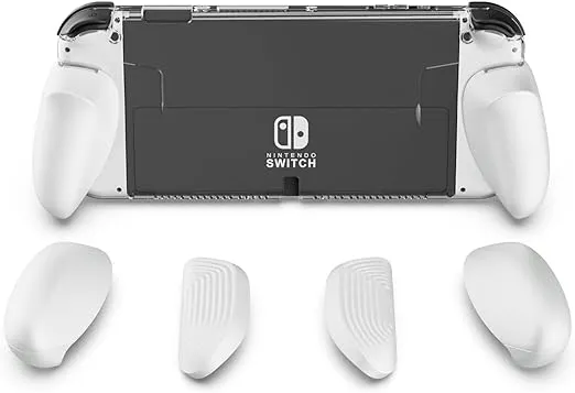 Skull & Co. GripCase OLED: A Dockable Transparent Protective Cover Case with Replaceable Grips [to fit All Hands Sizes] for Nintendo Switch OLED Model [No Carrying Case] -OLED White