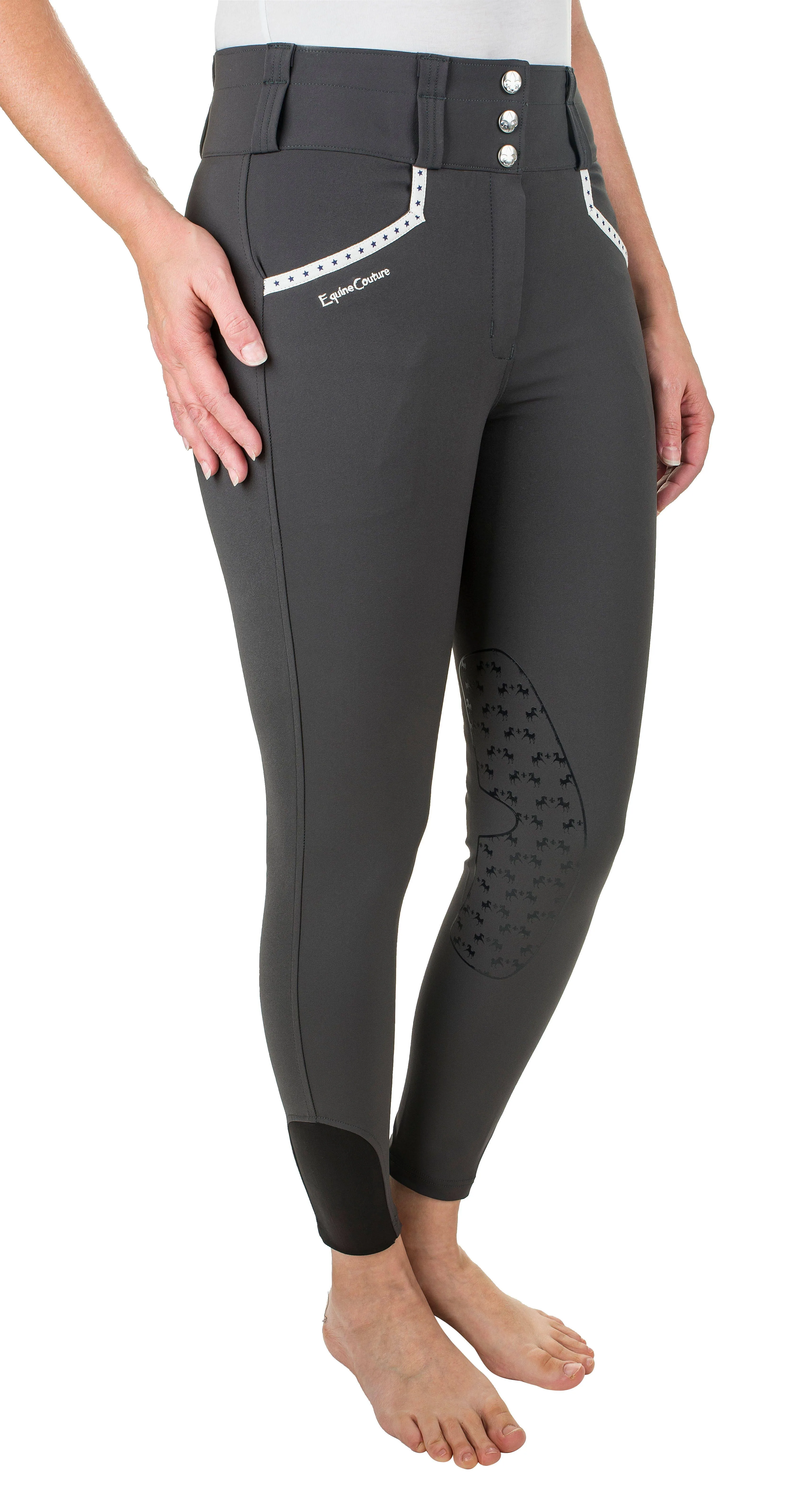 Equine Couture Ladies Nicole Knee Patch Breech 32 Charcoal