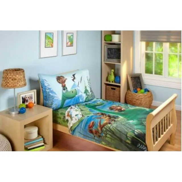 Disney Good Dino 4 Piece Toddler Bedding Set, Comforter Flat Sheet Fitted Sheet Pillow Case