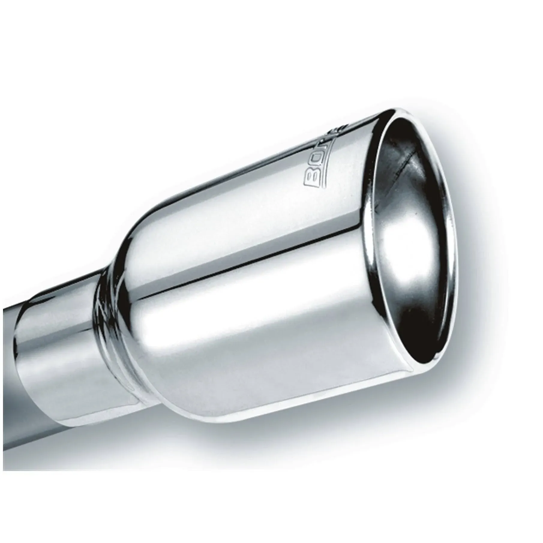 BORLA 20155 Exhaust Tip 2.5" Inlet - 4.25" x 3.5" Single Oval Rolled-Edge Angle-Cut Lined Outlet - 7" Long Exhaust Tip Embossed With BORLA Logo. Clamp On Mounting Method. Clamp Included.