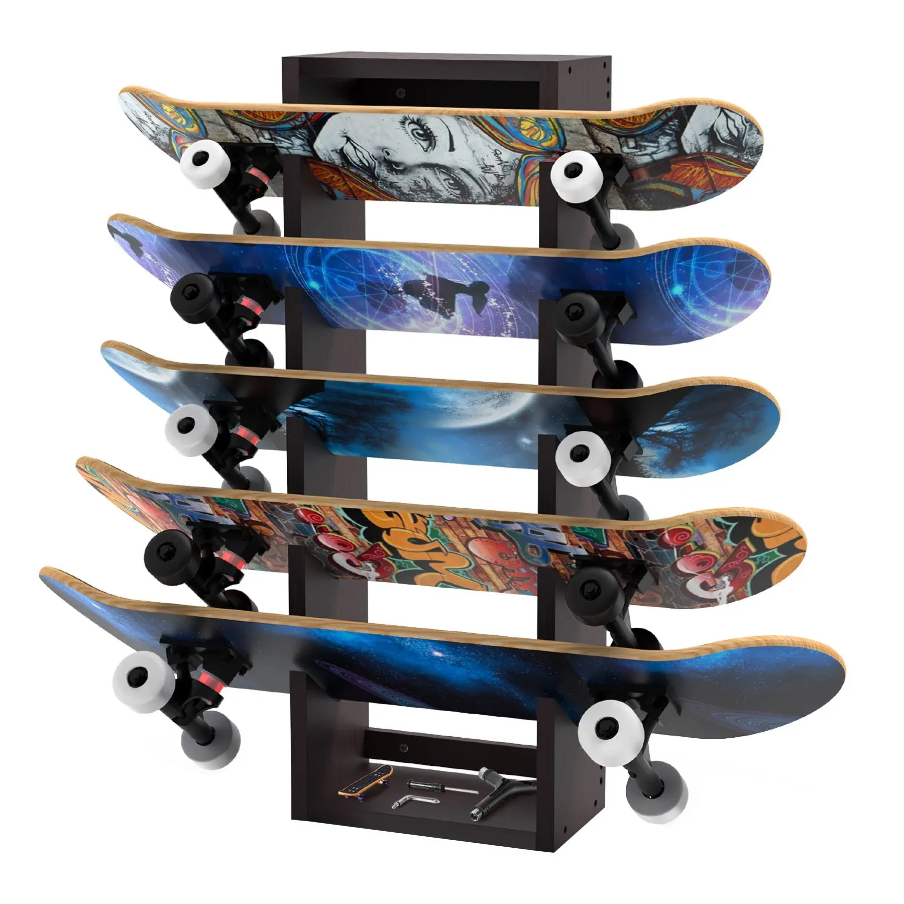 Skateboard Wall Rack Wooden for 5 Boards Deck Rack Holder Display Rack Hanger