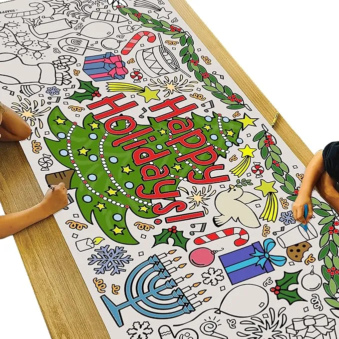 Tiny Expressions Giant Coloring Poster for Kids - Happy Holidays | Rolled, No Creases 30" x 72" Coloring Table Cloth for Kids Activity | Christmas Activities for Kids