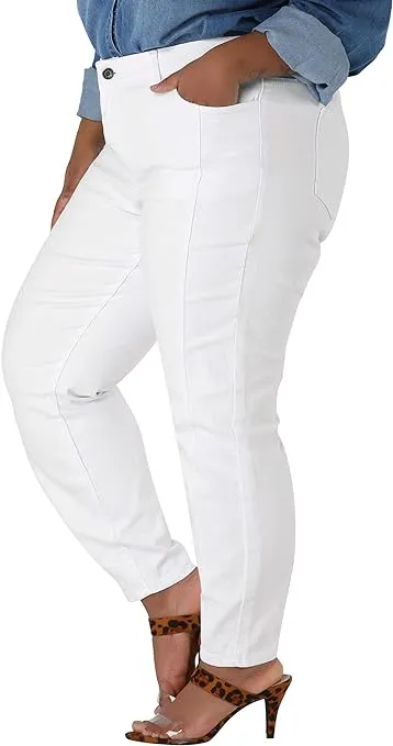 Agnes Orinda Women's Plus Size Mid Rise Stretch Washed Skinny Jeans, Casual Denim Jean Jeggings