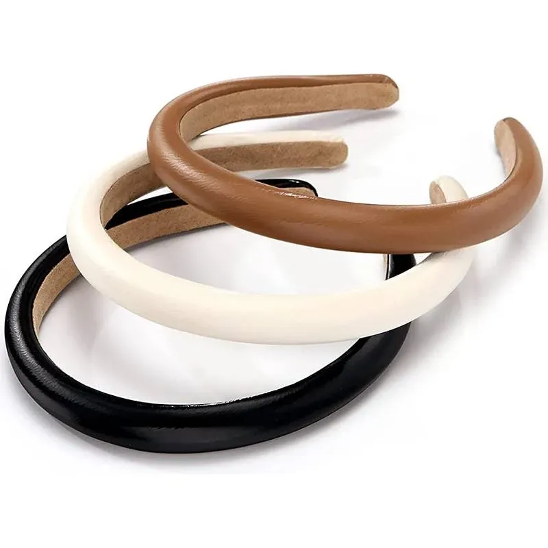 3Pcs Leather Headbands Fashion Padded Headwear Hair Accessories for Girls Women