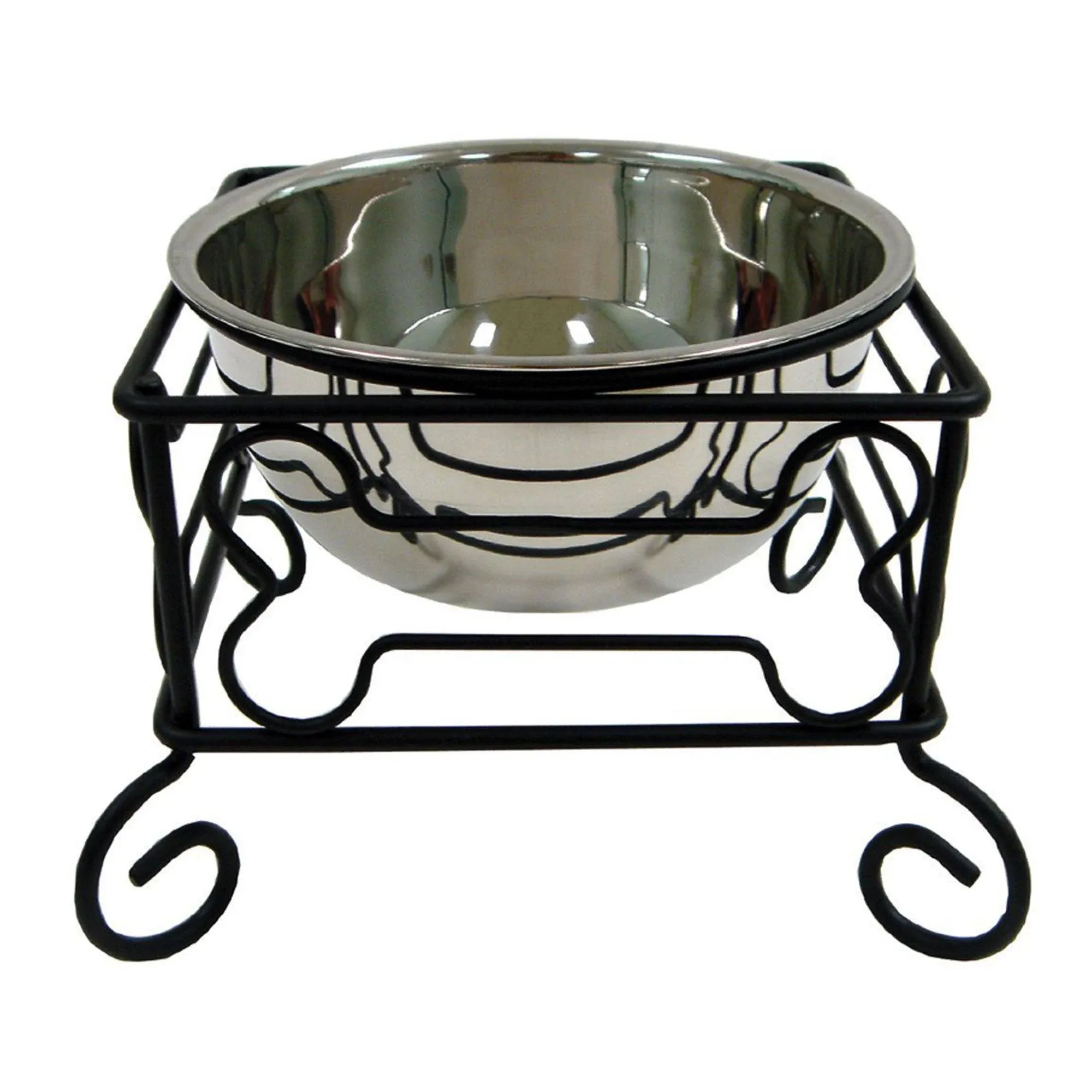 YML Wrought Iron Stand with Stainless Steel Single Dog Bowl, 10.5 Cups, Large, Silver / Black