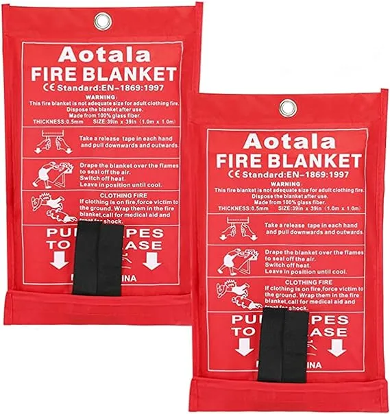 Aotala Fire Blanket Emergency Surival Fire Blankets Fiberglass Flame Retardant Protection and Heat Insulation for Kitchen,Fireplace,Grill,Car,Camping (2Pack)