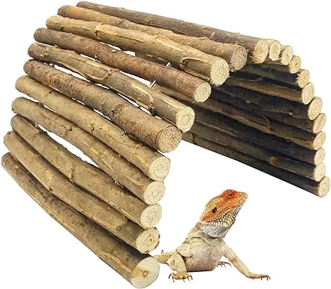 BNOSDM 12.99"x 18.89" Reptile Hideout Wooden Bridge Lizard Hide Caves Bearded Dragon Habitat Accessories for Gecko Snake Frog Chameleon Iguana Tortoise