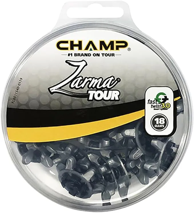 Champ Zarma Tour SLIM-Lok Golf Spikes Set of 18 Cleats, Black/Silver