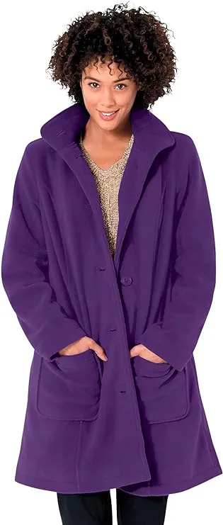 Woman Within Women's Plus Size Hooded A-Line Fleece Coat