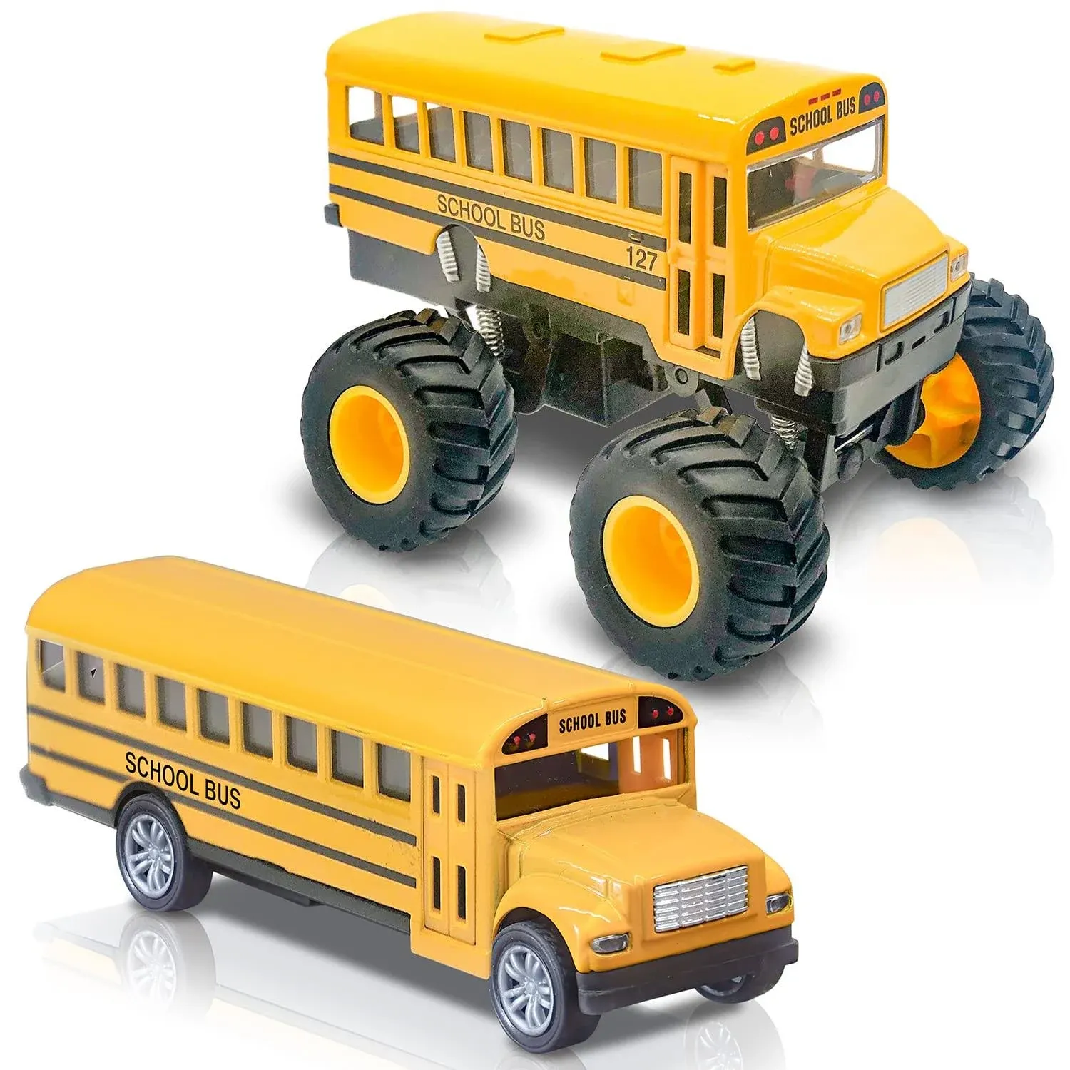 ArtCreativity 5 Inch Pullback School Bus Toy Set - Set of 2 - Includes 2 Yellow 