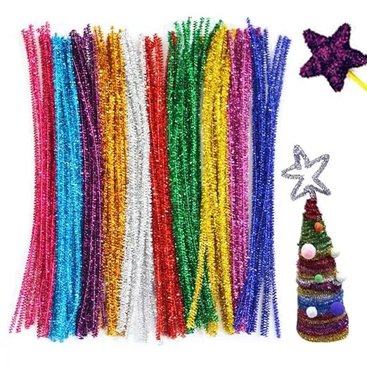 300pcs Glitter Sparkle Pipe Cleaners Tinsel Chenille Stems 10 Colors Metallic ...