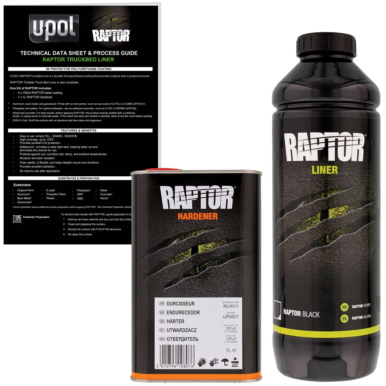 U-POL Raptor Black Urethane Spray-On Truck Bed Liner & Texture Coating, 1 Liter