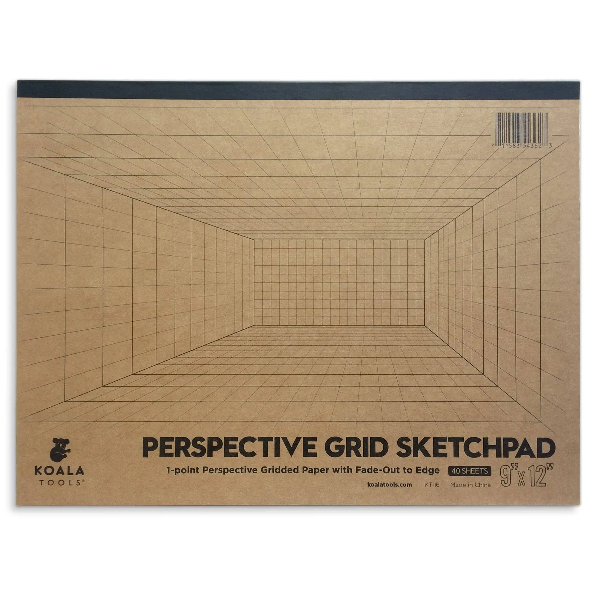 Koala Tools Room Grid (1-Point) Large Sketch Pad | 9 x 12 40 pp. | Perspective Grid Graph Paper for Interior Room Design Industrial Architectural and 3D Design