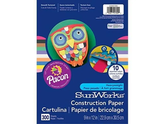 SunWorks construction Paper, 10 Assorted colors, 9' x 12', 300 Sheets