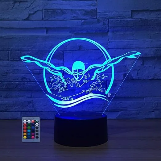 Creative 3D Swimming Night Light USB Powered Touch Switch Remote Control LED Decor Optical Illusion 3D Lamp 7/16 Colors Changing Brithday Room Decoration