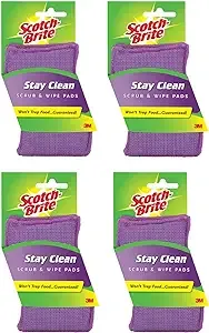 3M Scotch-Brite Stay Clean Scrubber Easy Hold S-Shape Non Stick Scratch 2 Ct Purple, 6-Pack