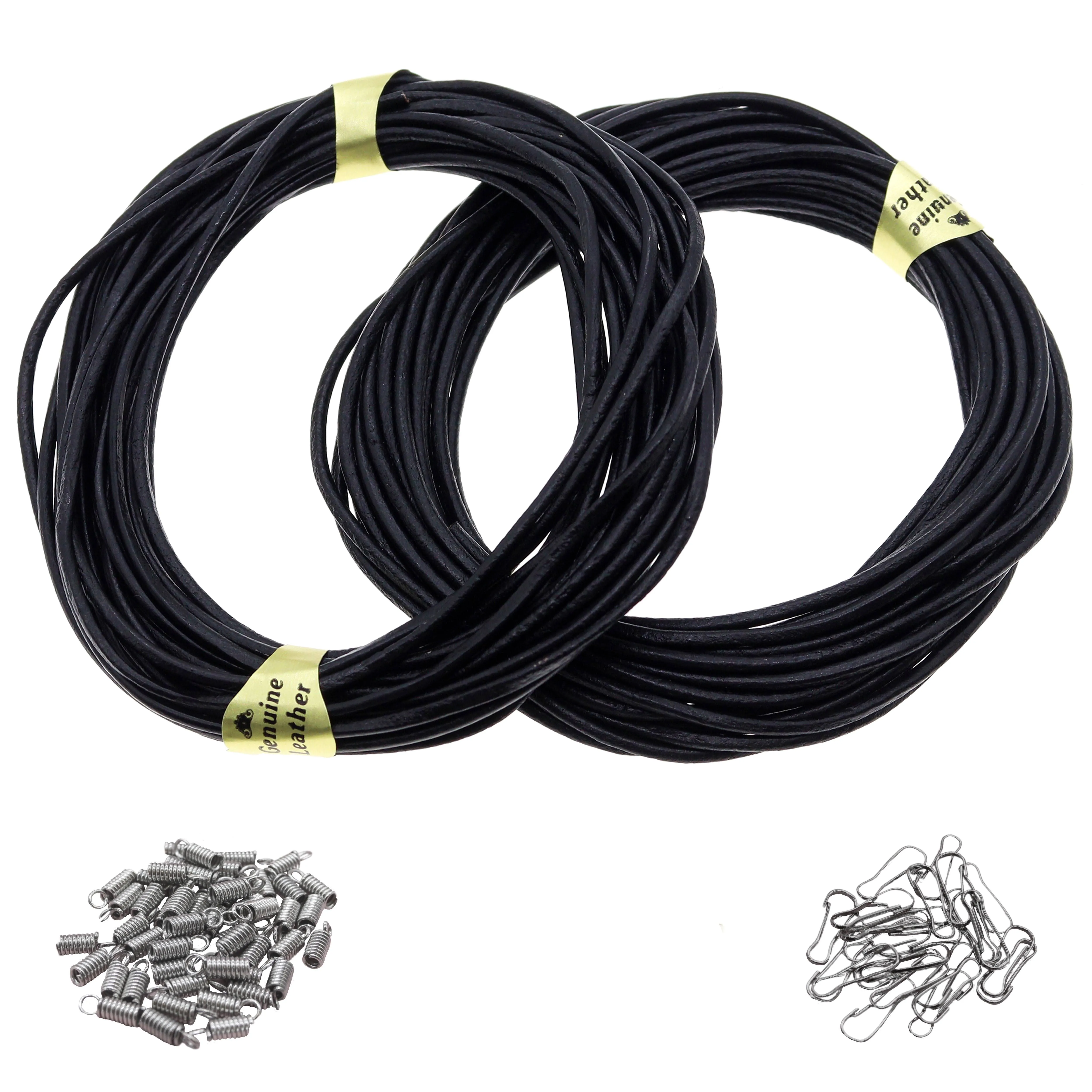 10 Meters 1.8mm Genuine Leather Cord for Jewelry Making and 75 PCS Jewelry Findings Black Thread Leather Necklace Cord String for Bracelets Craft Macrame Supplies Twine Necklace Bracelet Kit