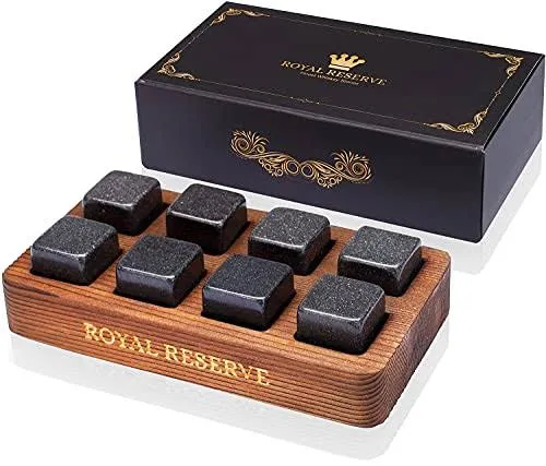 Whiskey Stones Gift Set by Royal Reserve – Artisan Crafted Reusable Chilling Rocks for Scotch Bourbon – Christmas Modern Stocking Stuffer for Men Husband Dad Boyfriend Guy