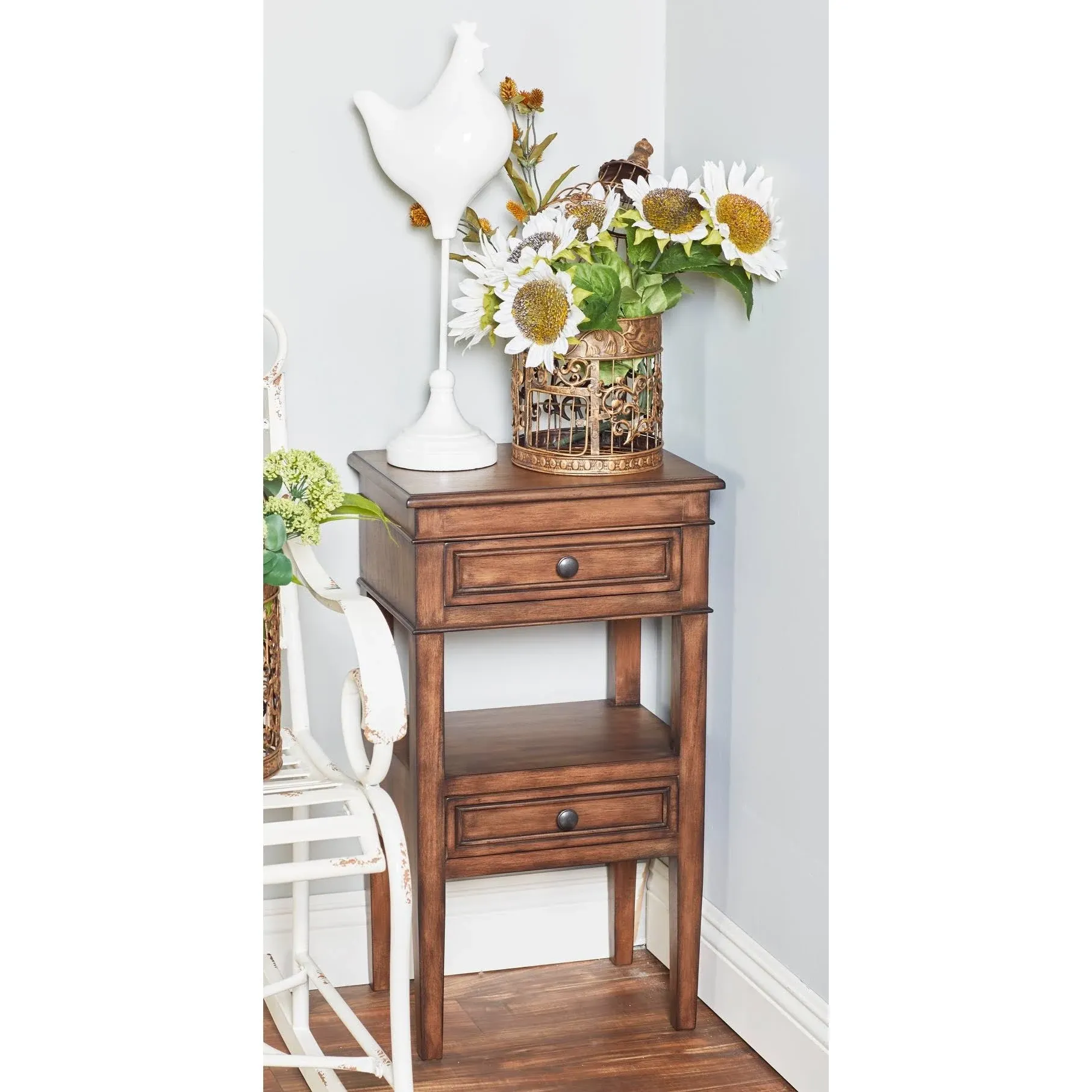 29" x 16" Brown Wood Traditional Accent Table