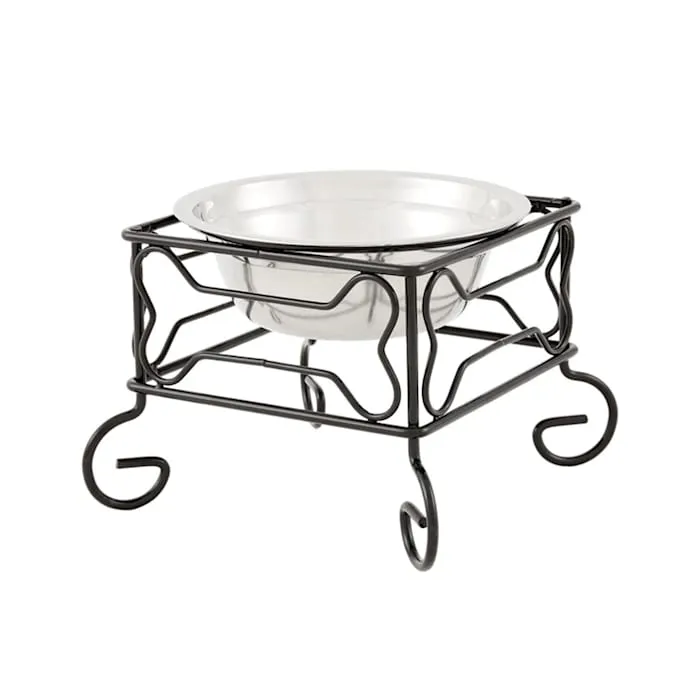 YML Wrought Iron Stand with Stainless Steel Single Dog Bowl, 2.5 Cups, Small, Silver / Black