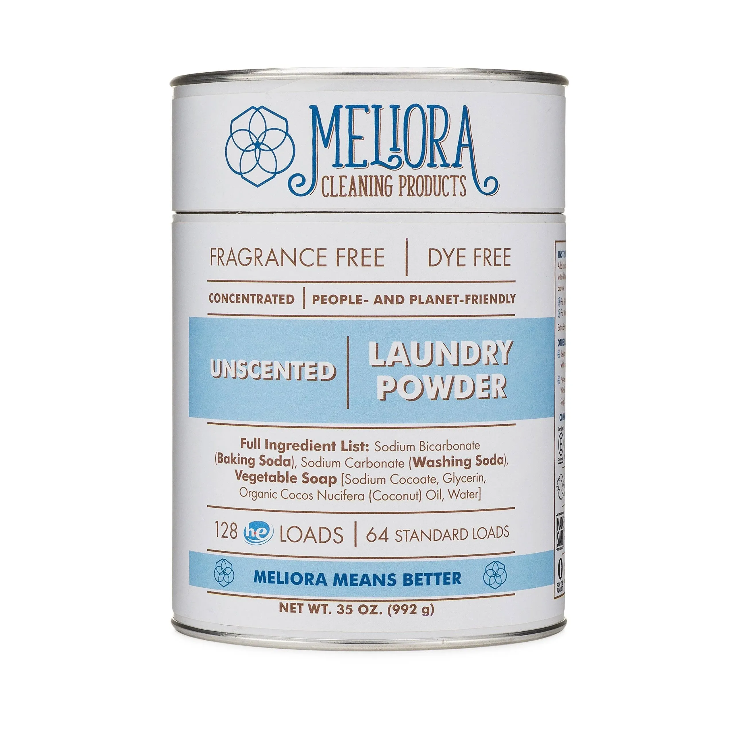 Meliora Cleaning Products Laundry Powder Detergent (128 HE Loads), Unscented