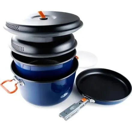 GSI Outdoors Bugaboo Base Camper Large, High-Efficiency Cookset – Ceramic Non-Stick Coated, Includes 5L & 3L Pots, 9" Fry Pan, Accessories