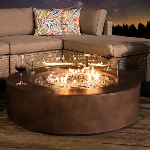 COSIEST Outdoor Round Propane Fire Pit w Wind Guard and Fire Glass - Bed Bath & Beyond - 34380444