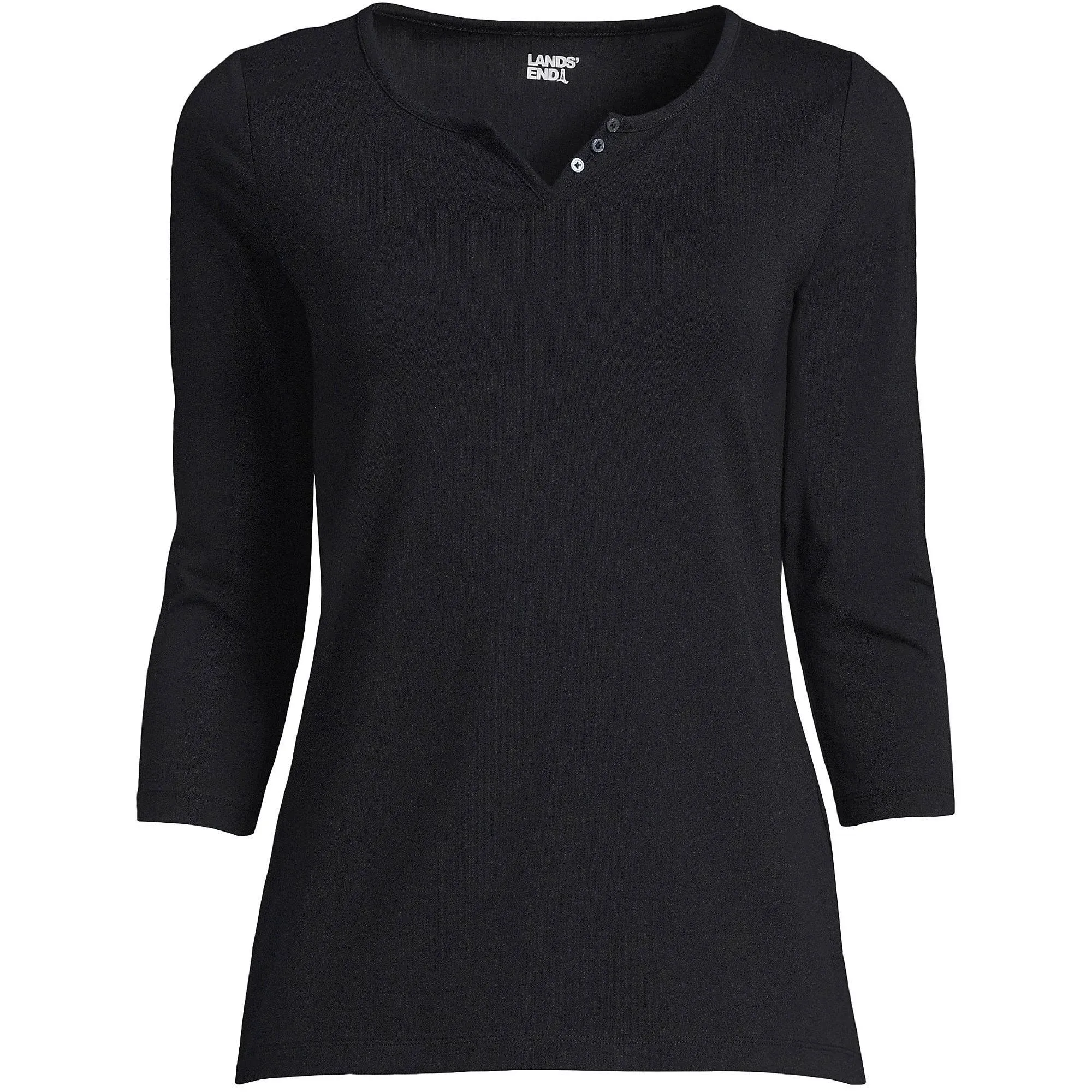 Lands' End Women's 3/4 Sleeve Lightweight Jersey Henley Top