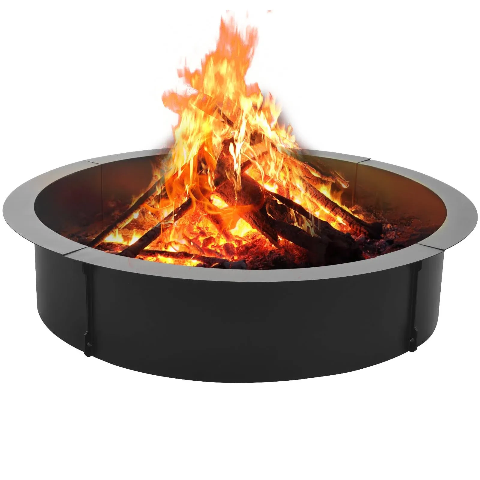 Wssey Fire Pit Ring Outdoor 45'' Fire Liner 39'' Inner Wooden Burning Campfire Ring Insert Metal Bonfire Rings Above Ground for Patio Garden Grill