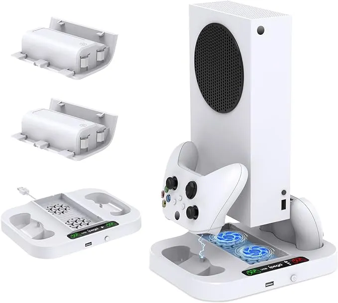 FYOUNG Xbox Series S Cooling Stand with Adjustable Fan Speed, Dual Charger, and 2 Rechargeable Battery Packs