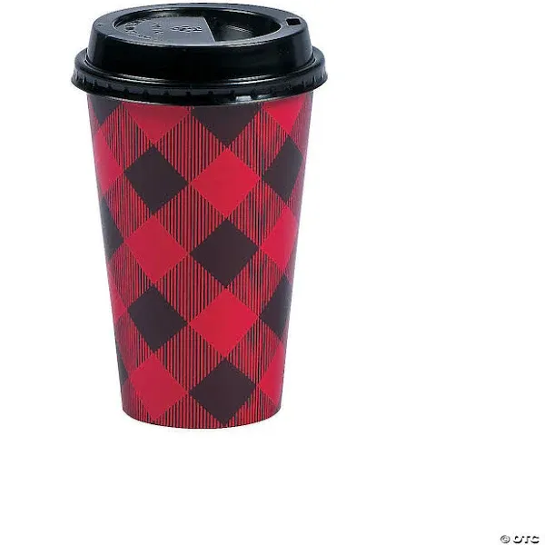 Buffalo Plaid Coffee Paper Cups With Lids, Party Supplies, 12 Pieces