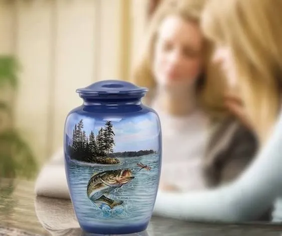 Immortal Memories Bass Fishing Urn - Fish Cremation for Large, Blue