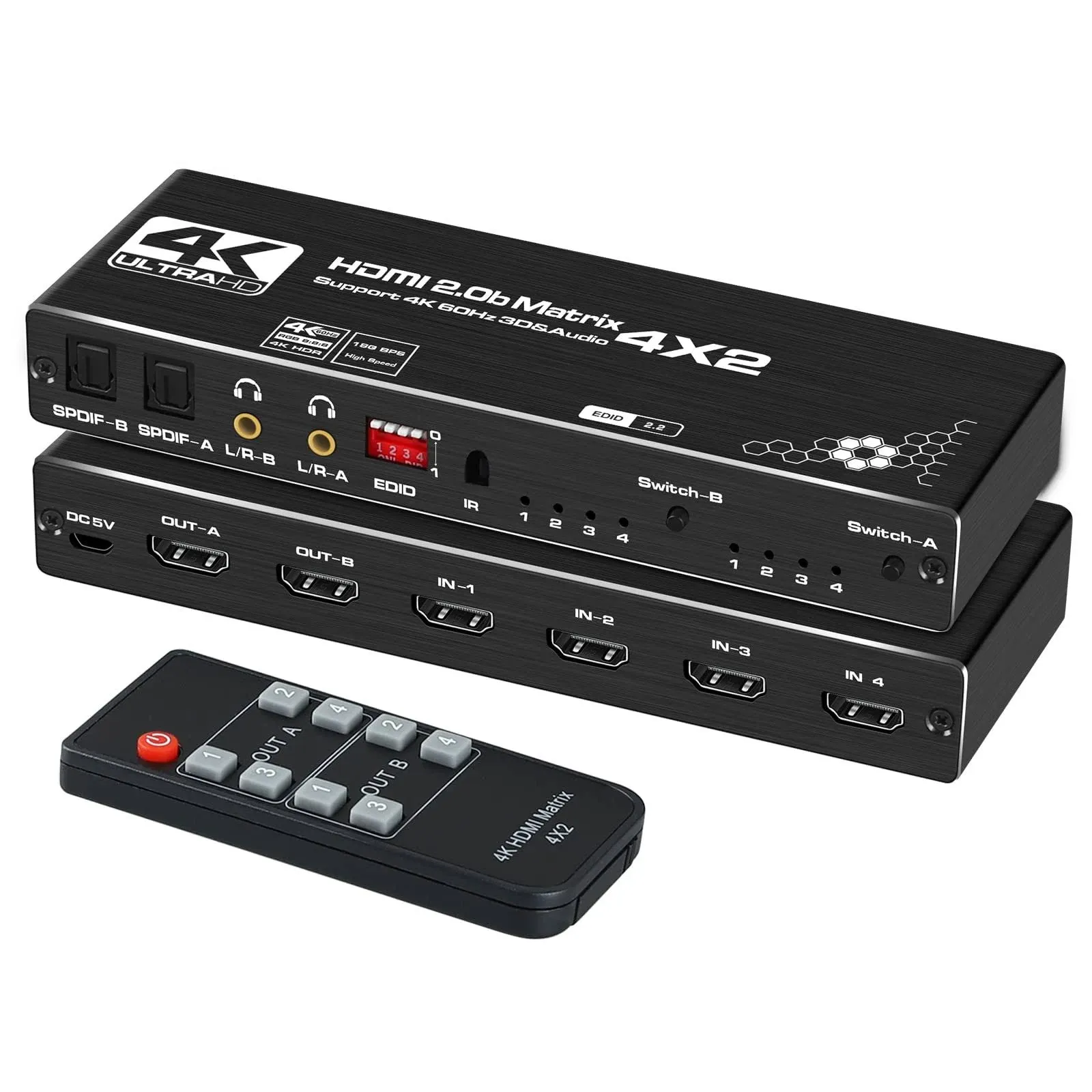 avedio Links 4K@60Hz 4x2 HDMI Matrix Switch, HDMI 2.0b Matrix Switch 4 in 2 Out ...