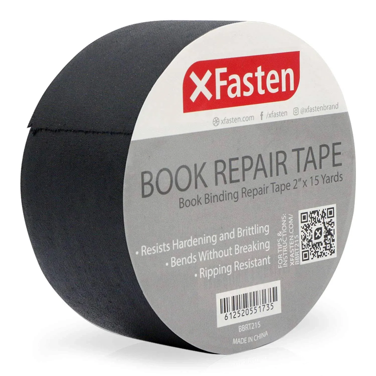 XFasten Book Binding Repair Tape, Black, 2-Inch by 15-Yard, Cloth Library Book Hinging Repair Tape, Acid Free and Archival Safe