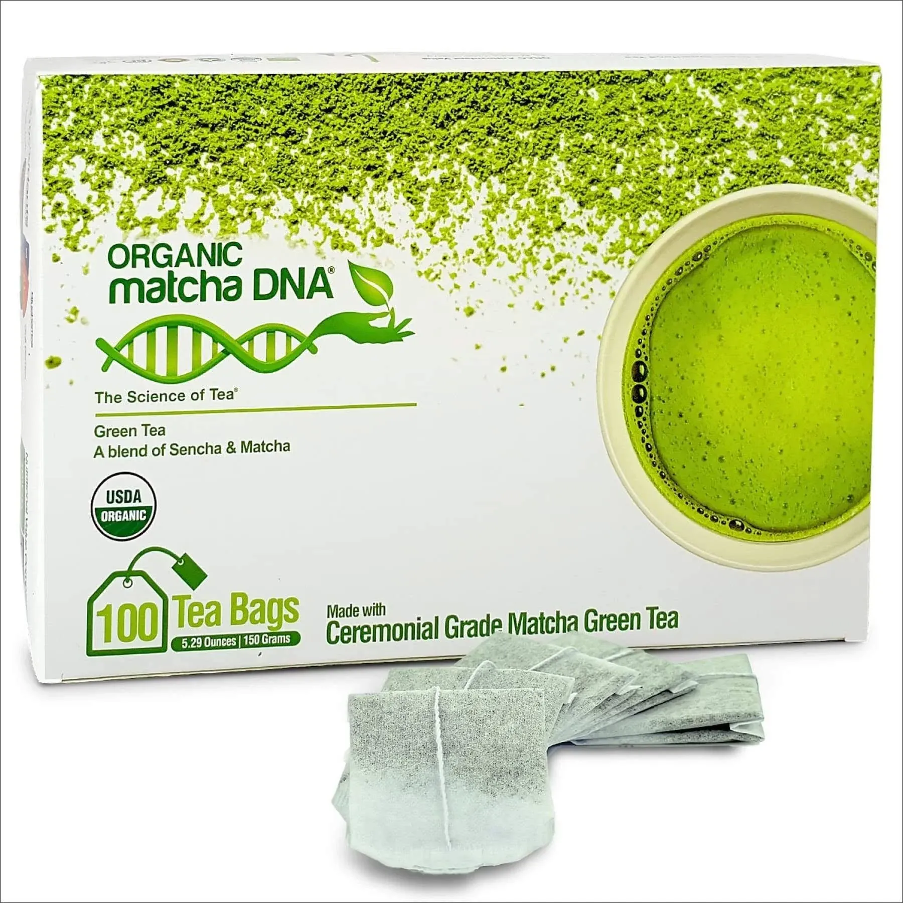 Matcha Teabags MatchaDNA Certified Organic Matcha Green Tea by - 100 Teabags