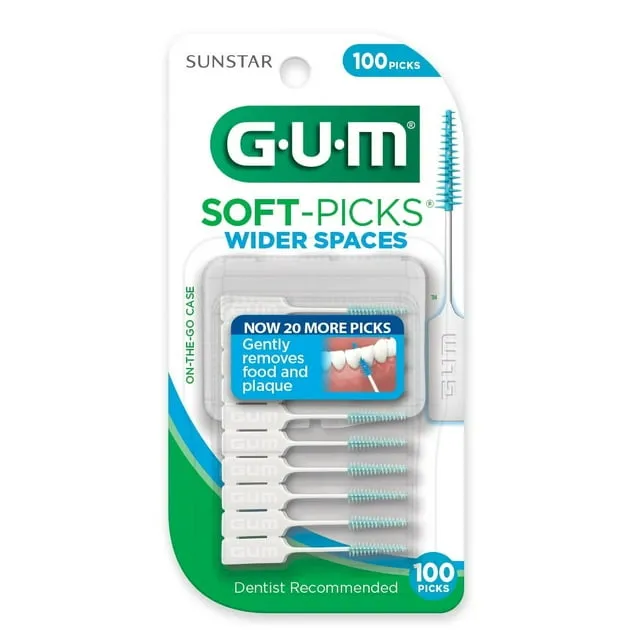 GUM Soft-Picks Original,Easy to Use Dental Picks for Teeth Cleaning and Gum Health, Disposable Interdental Brushes with Convenient Carry Case, Dentist Recommended Dental Picks, 100ct (6pk)