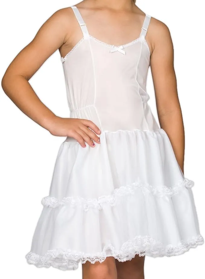 I.C. Collections Little Girls White Bouffant Slip Petticoat Lace Embellished