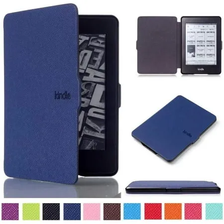 MonsDirect Case Compatible with 6 Kindle Paperwhite (Fits 2012 2013 2015 2016 Version) Model NO: EY21/DP75SDI PU Leather Hard Protective Case Cover with Smart Wake/Sleep Darkblue