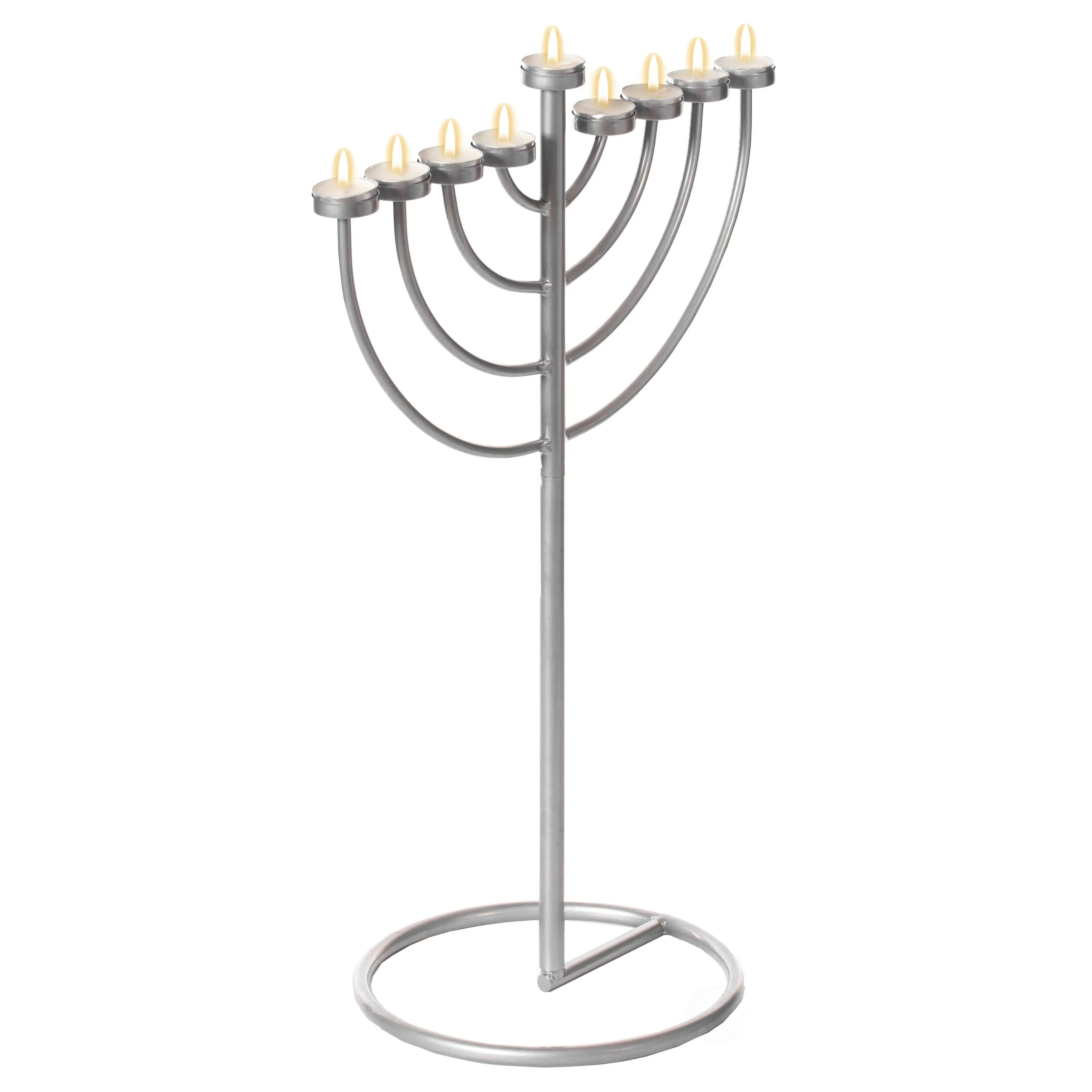 Modern Silver 9 Branch Lighting Thin Pipe Hanukkah Menorah Metal-Aluminum Small