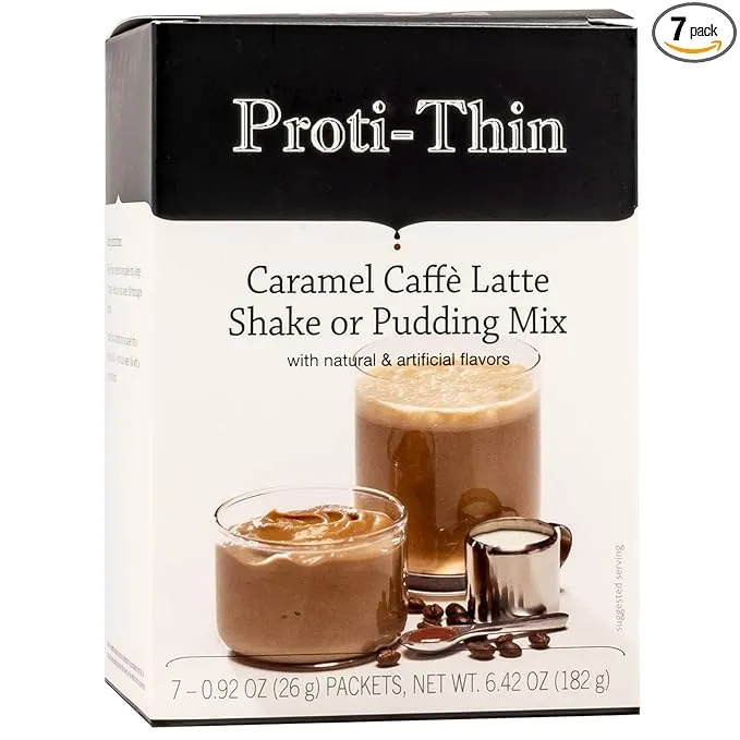 Proti-Thin - High Protein Diet Shake & Pudding - Caramel Caf Latte - Low Calorie - Low Fat - Low Sugar - 7/Box, White