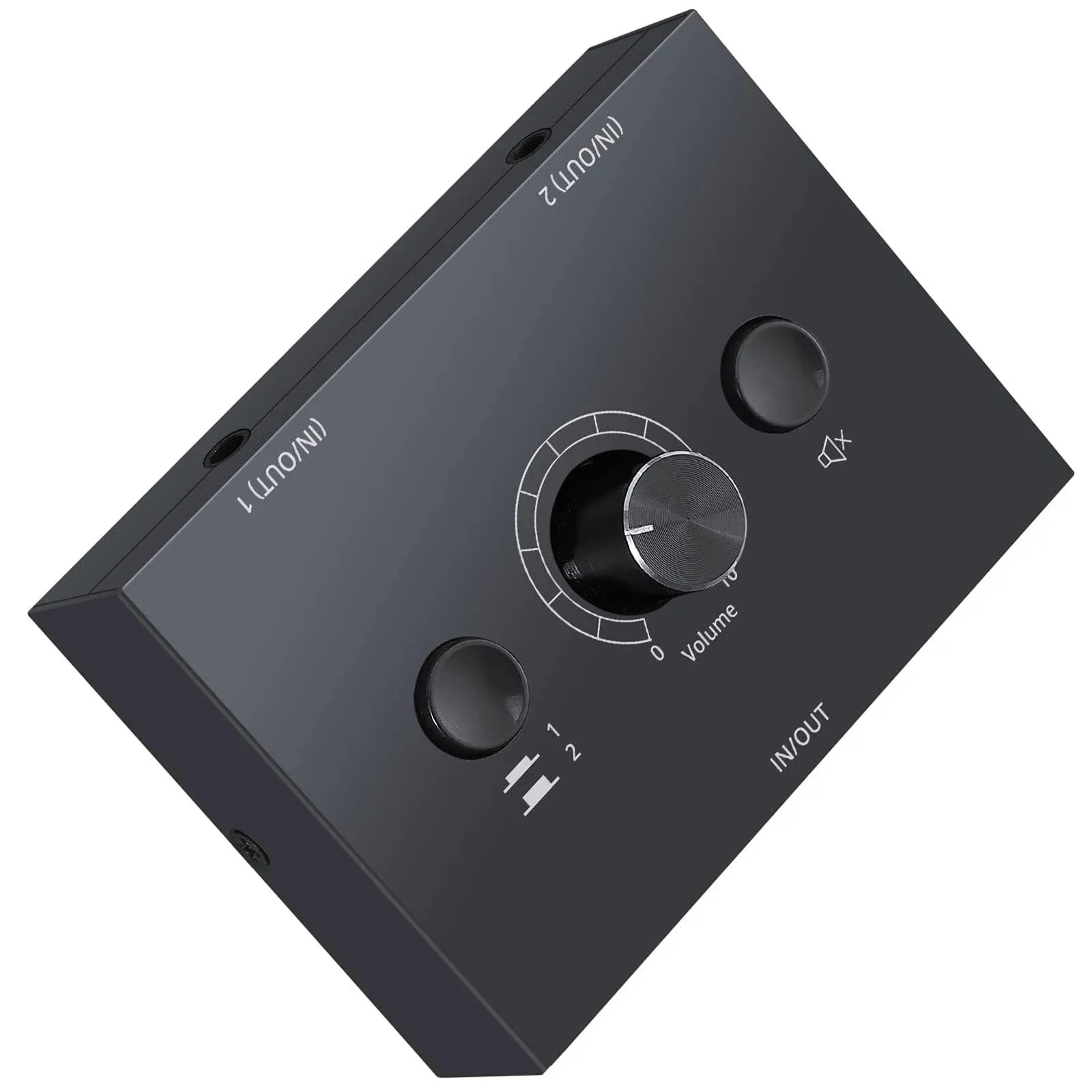 LiNKFOR 2 Ports 3.5mm Stereo Audio Selector Box with 3.5mm Audio Cable Support 1 in 2 Out / 2 in 1 Out, Mute Button Compatible with PC, CD Player, Laptop, Headphone, Plug & Play